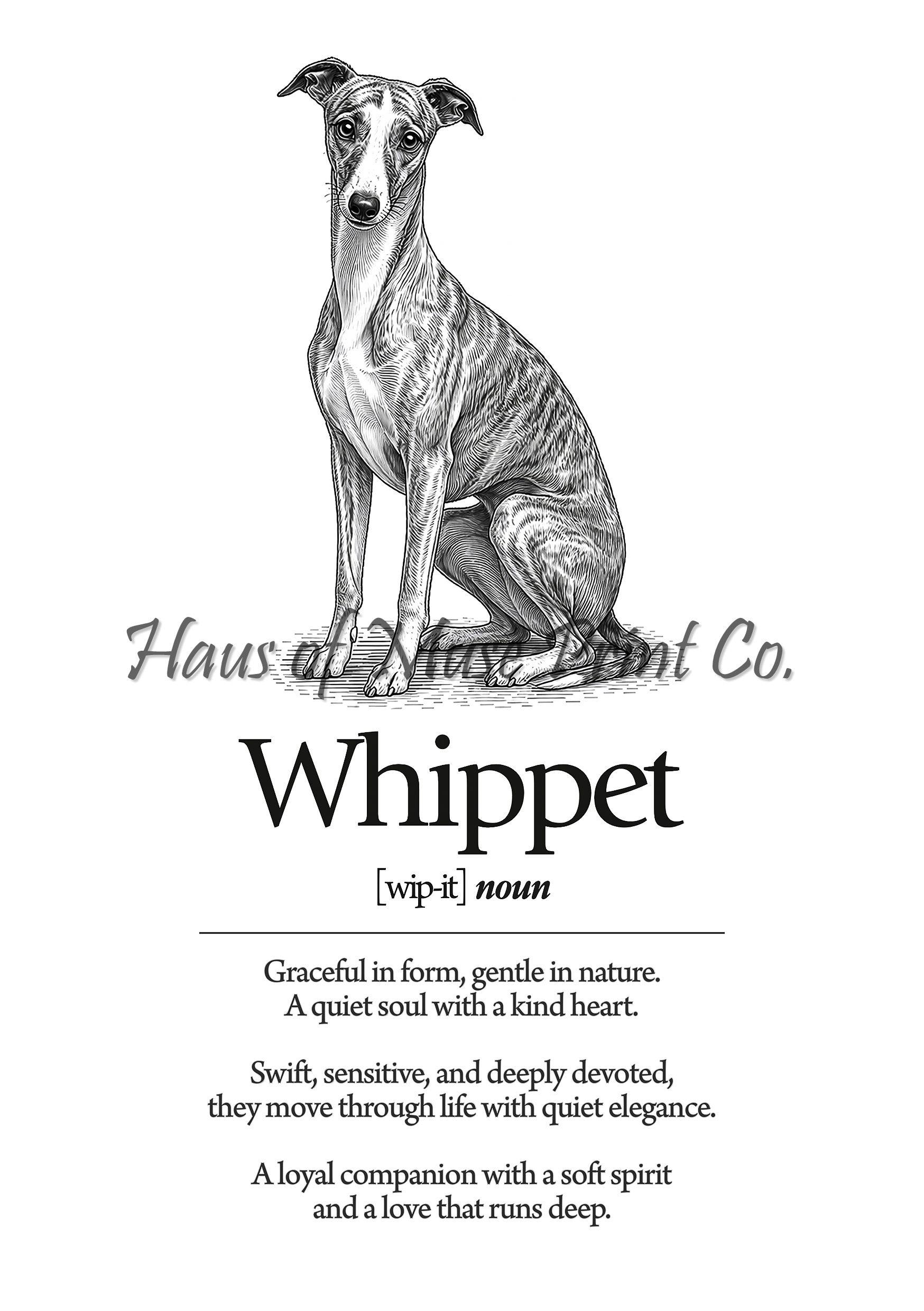 Whippet Dog Dictionary dog wall art print by Haus of Muse Print Co.