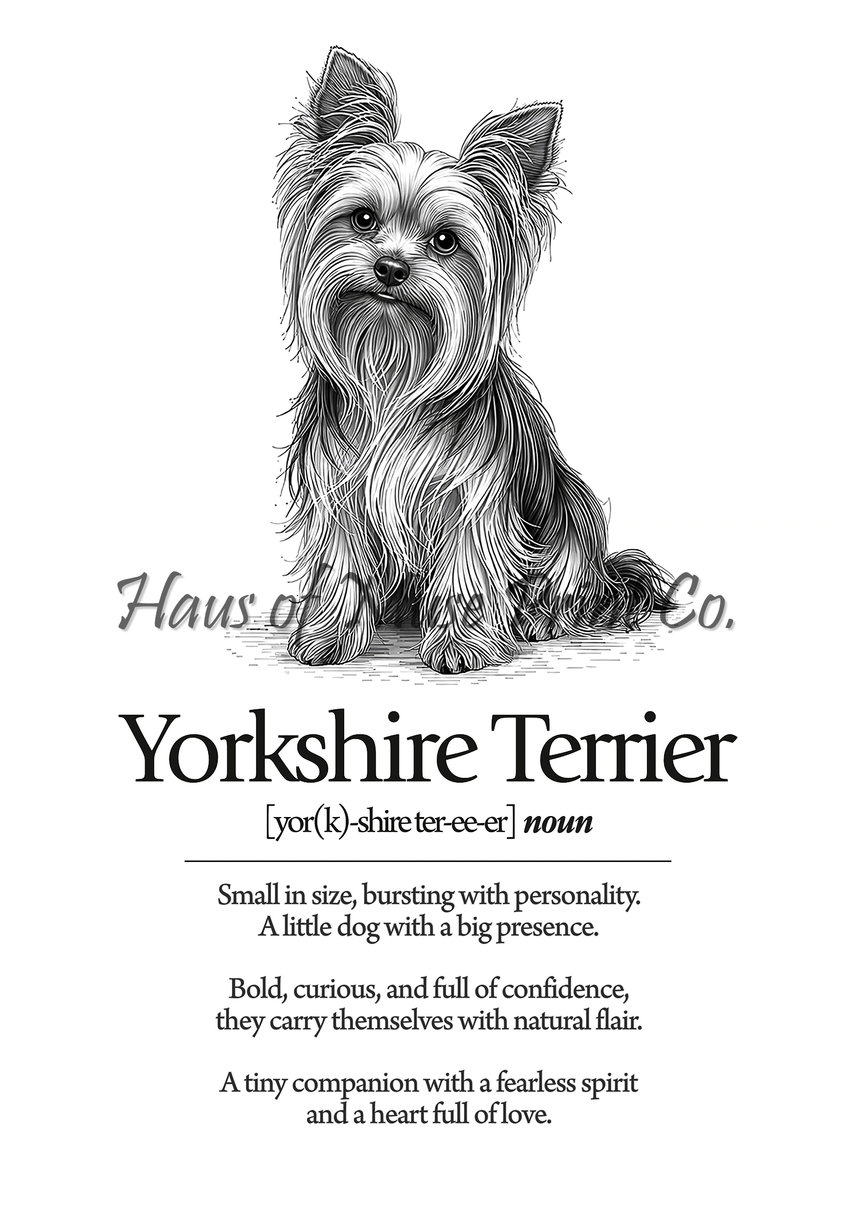 Yorkshire Terrier Dog Dictionary dog wall art print by Haus of Muse Print Co.