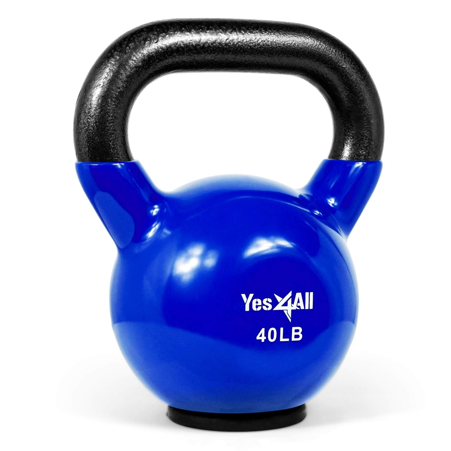 Yes4All Vinyl Coated Cast Iron Kettlebell with Rubber Base — Home Gym Strength Training