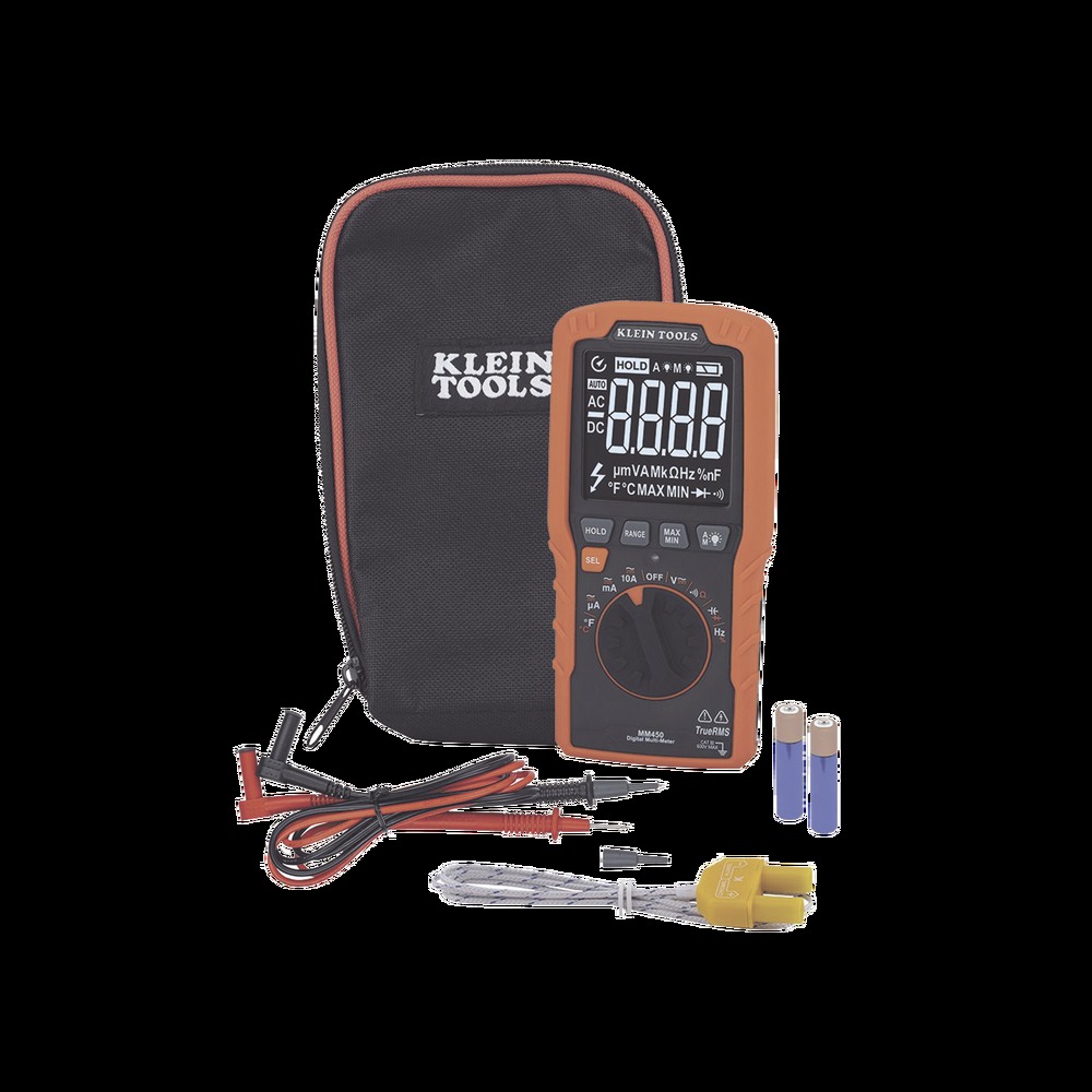 Klein Tools MM450 Slim Digital Multimeter, Reverse Contrast Display with Lead Alert, Auto-Ranging TRMS, 600V AC/DC Voltage, Current, Resistance, Temp, Frequency, Continuity