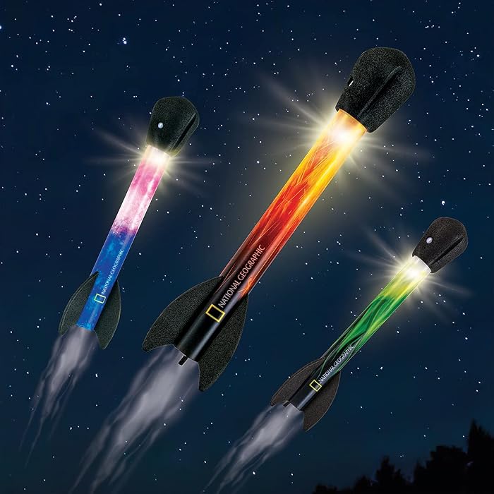 National Geographic Air Rocket Launcher Toy - Launch Glow in The Dark Rockets up to 100 Feet, Kids Outdoor Toys for Ages 8-12, Rocket Kit, Fun Outdoor Toys