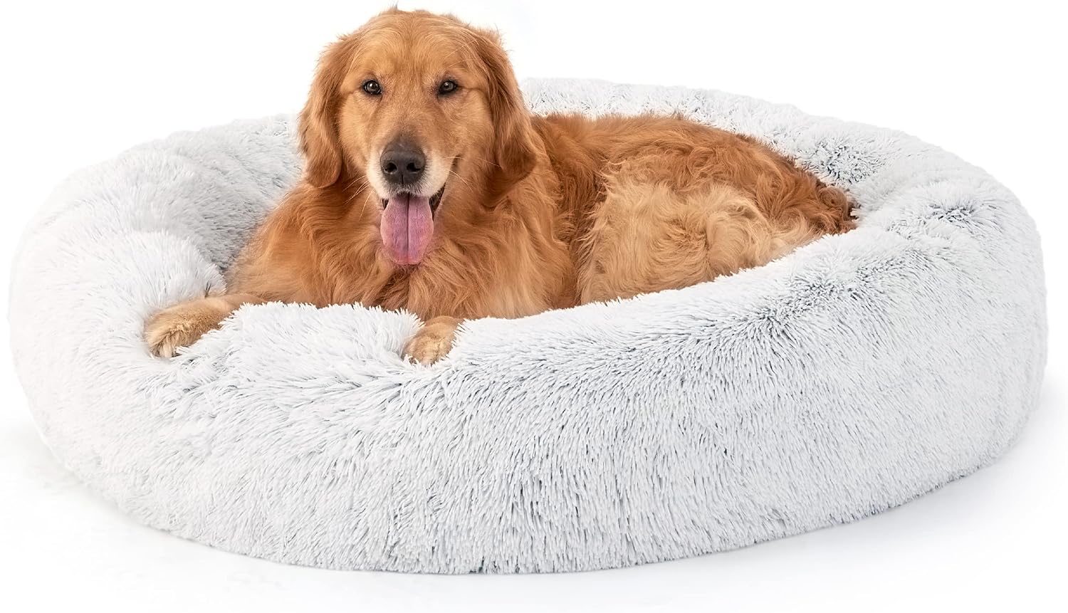 Bedsure Calming Dog Bed for Small Dogs - Donut Washable Small Pet Bed, 23 inches Anti-Slip Round Fluffy Plush Faux Fur, Fits up to 25 lbs Pets, Frost Grey