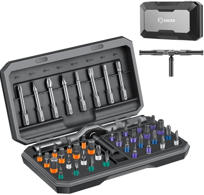 Saker 42-in-1 Magnetic Screwdriver Kit with T-Handle, Multi-Bit Ratchet Screwdriver Set for Home, Computer, Bicycle, Furniture, DIY, Dark Grey