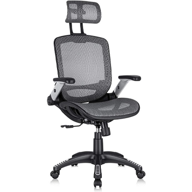 GABRYLLY Ergonomic Office Chair, Big and Tall Mesh Chair with Lumbar Support, 3D Armrest, Adjustable Headrest and Soft Seat, Durable Desk Chair 350LBS, Grey