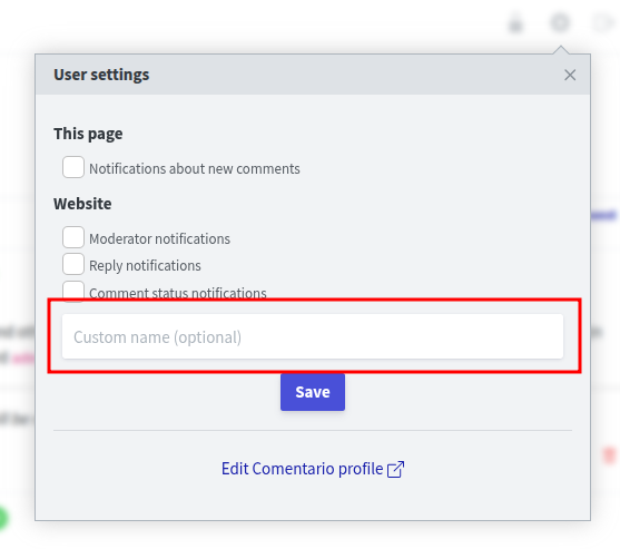 Custom name in User settings.