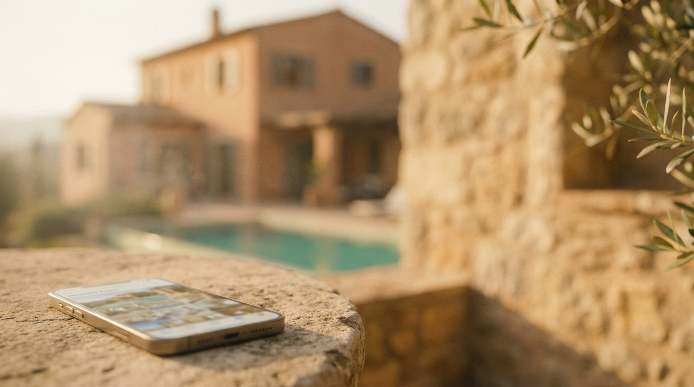 Villa exterior at golden hour