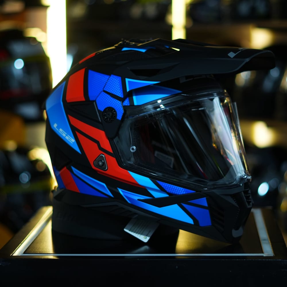CASCO LS2 DOBLE PROPÓSITO MX702 PIONEER II BLOCK MATT BLACK RED BLUE vista 1