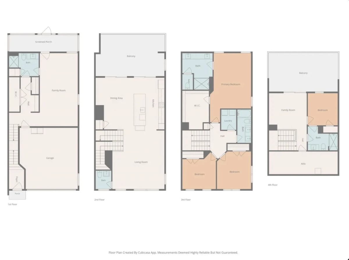 Floor plan of all four levels, 2557 Pete Dye Dr Unit 1001