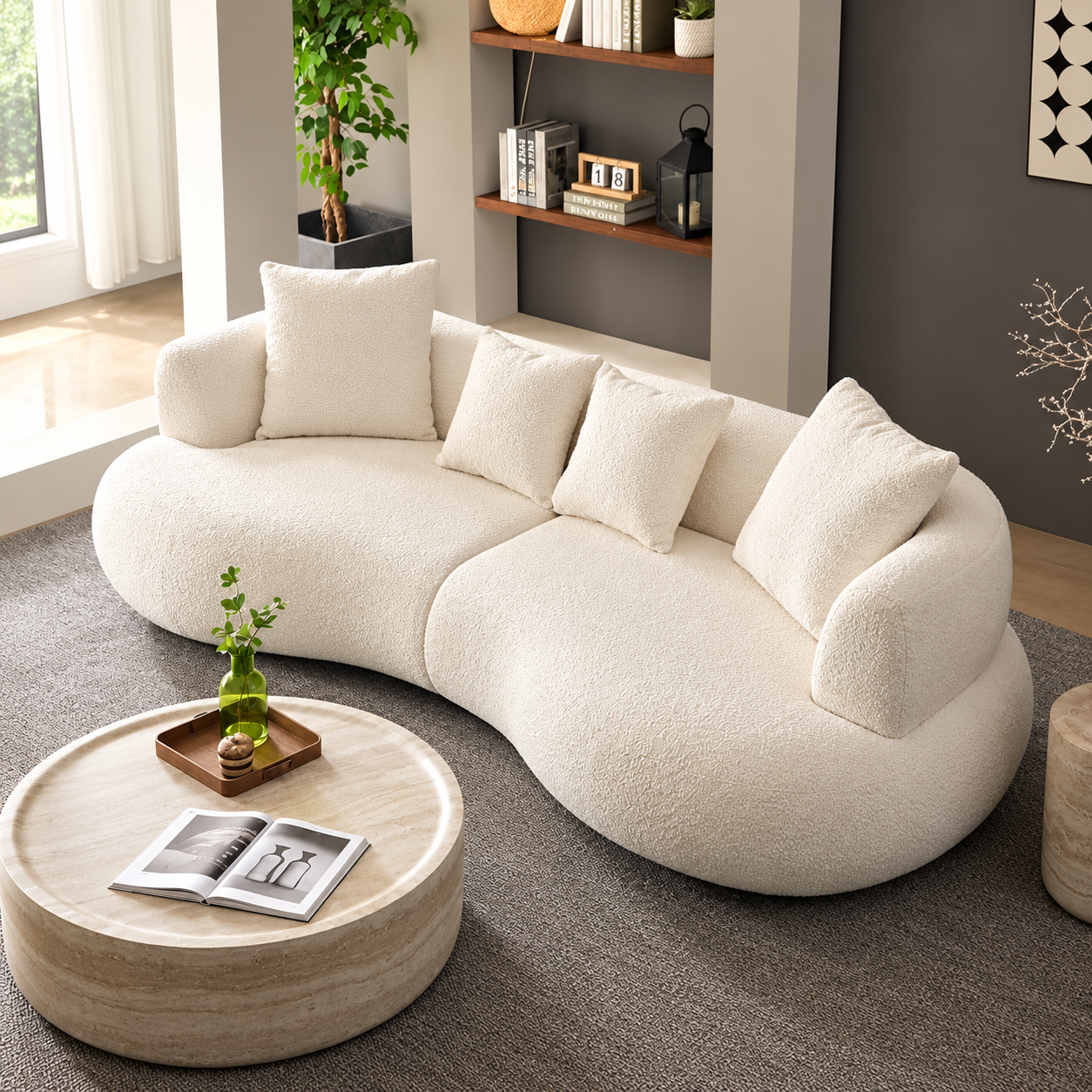Curved Bouclé Sofa