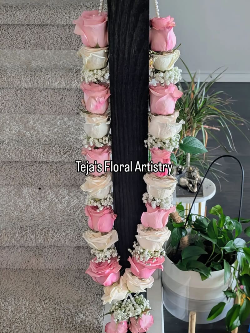 Pink & White Rose Seemantham Garland