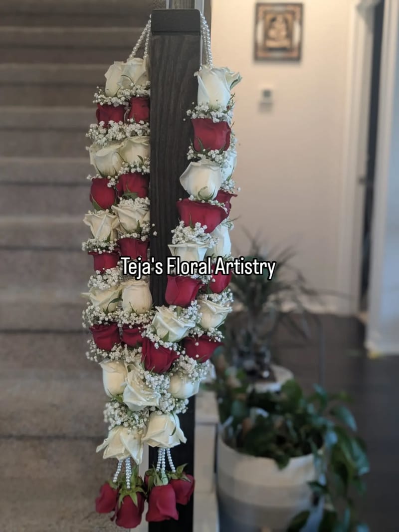 Red & White Rose Bridal Varmala Pair