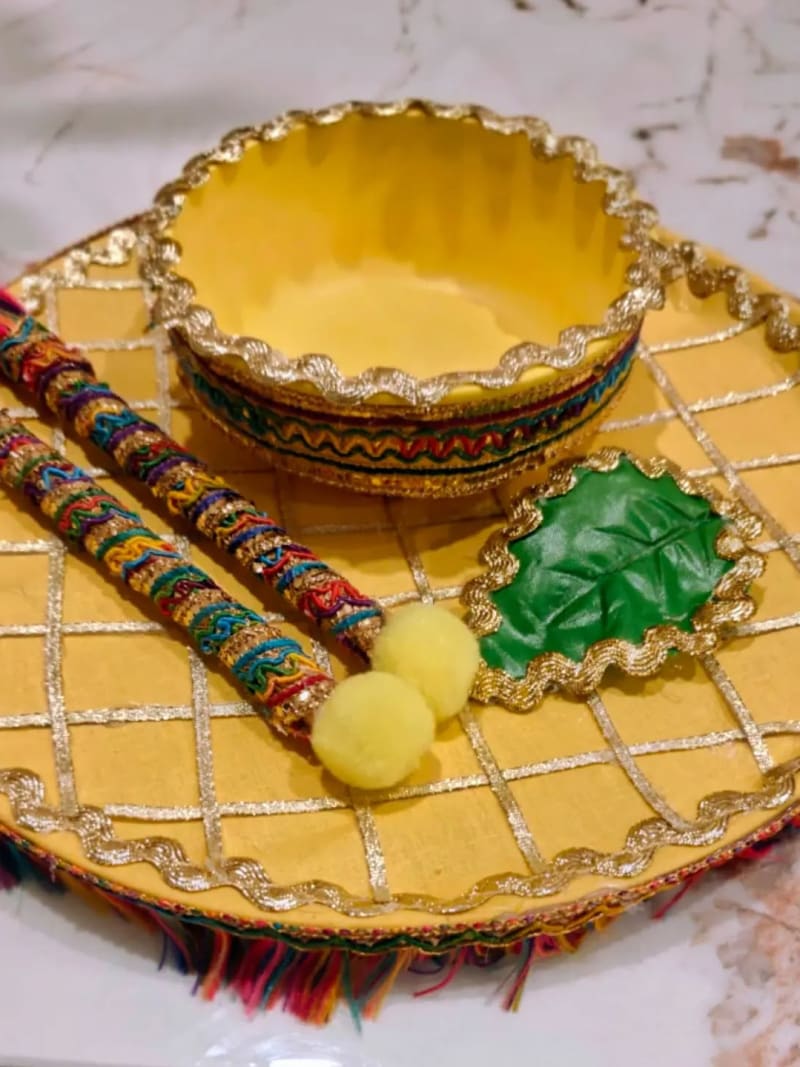 Yellow Haldi Tray & Bowl Set