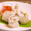 Poached chicken & coconut rice paper rolls