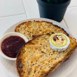 Sourdough toast with condiments