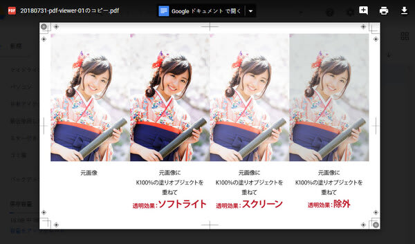PDFをGoogle Driveからそのまま開いたイメージ