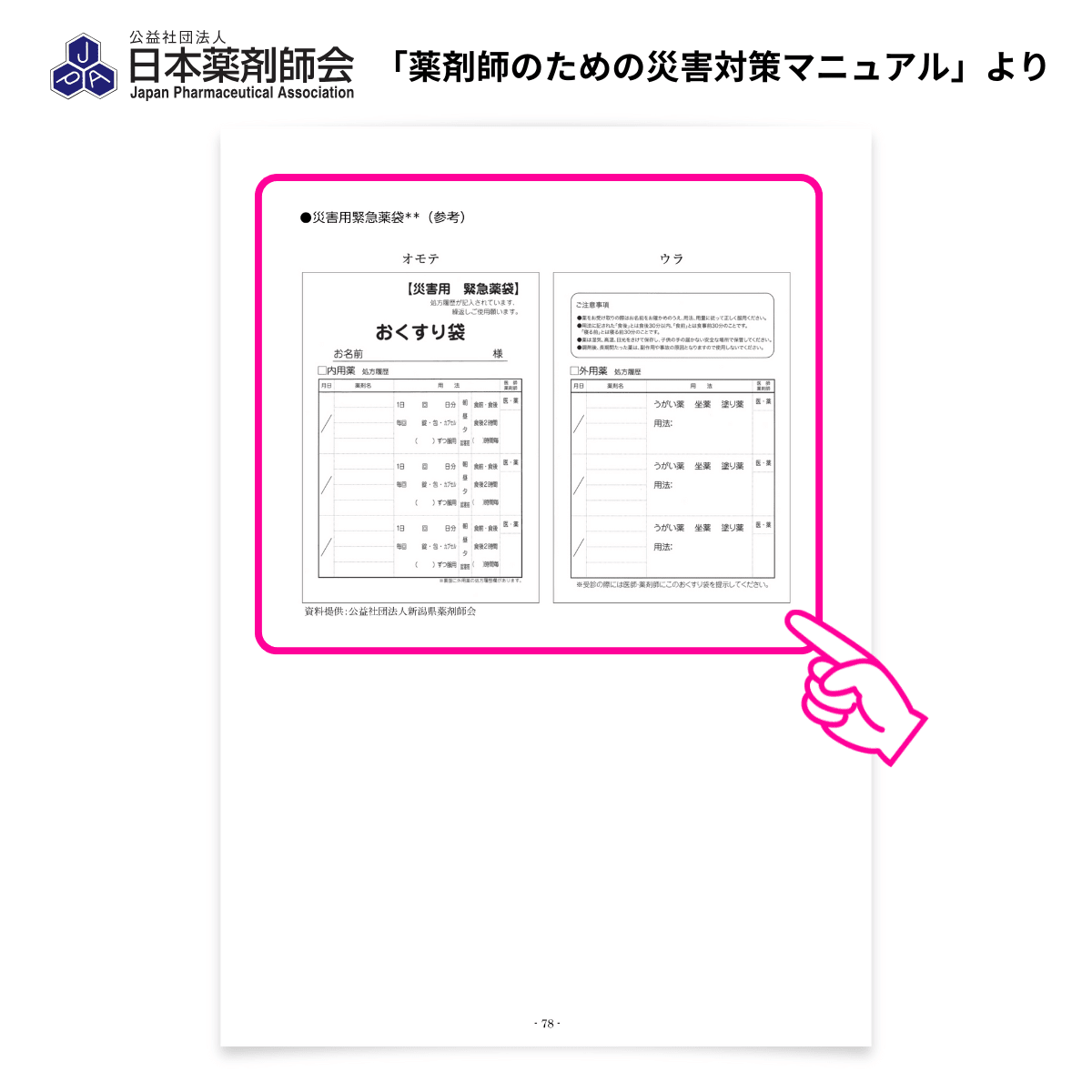 災害⽤緊急薬袋(参考)
