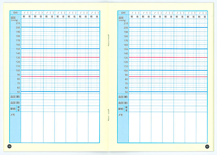 血圧手帳 見開きで2週間分書き込める 薬局様が気軽に配布できる価格で提供 薬袋の吉田印刷所