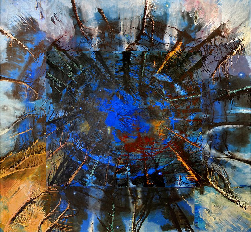 Detail of 8m by 8m floor painting referred to as the Lake of the Abyss
