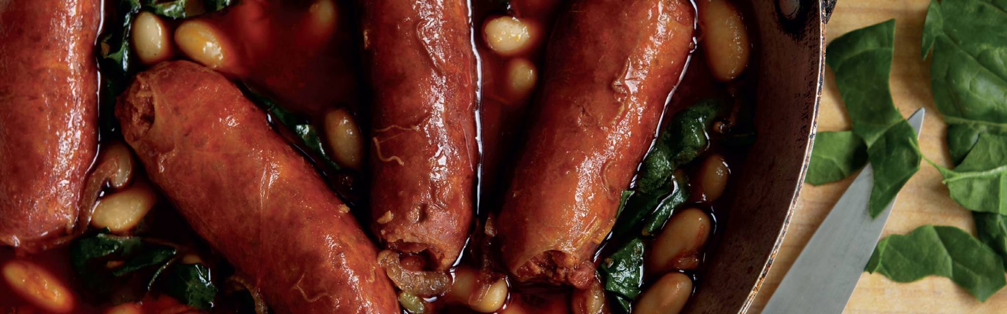 Chorizo with white beans and greens