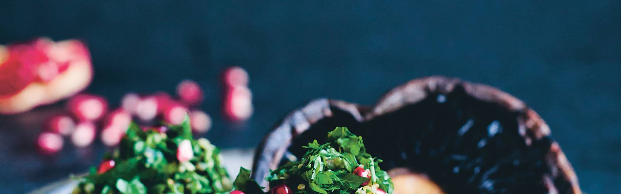 Baked mushroom with orange and quinoa tabbouleh