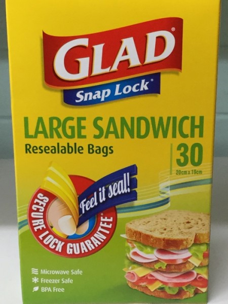 Glad Snap Lock Resealable Large Sandwich Bags 30 Pack