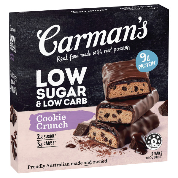 Carman's Protein Bar Low Calorie Cookie Crunch 120gm Delivered YourGrocer