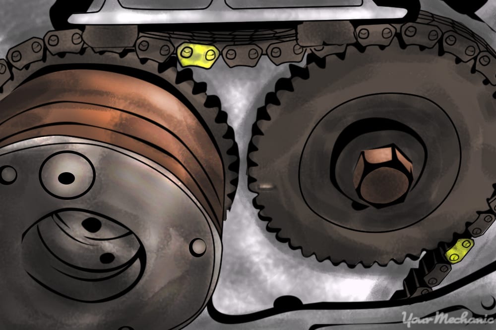 engine timing chain showing camshaft