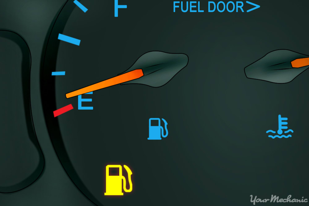 fuel gauge with indicator lights on dash