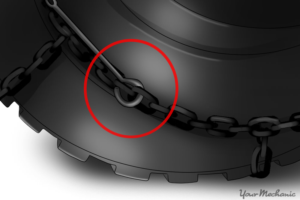 lever hooked onto tire chain