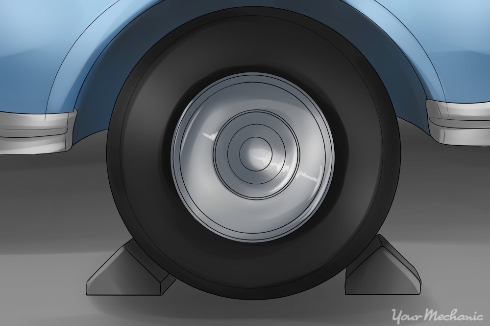 wheel chocks placed around tire