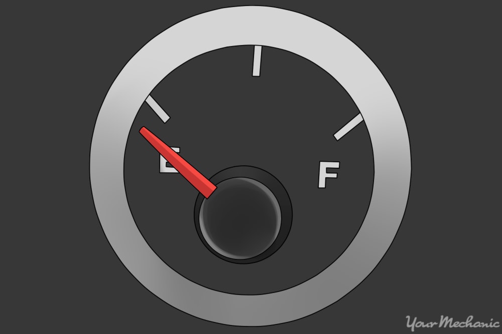 fuel gauge with indicator lights on dash