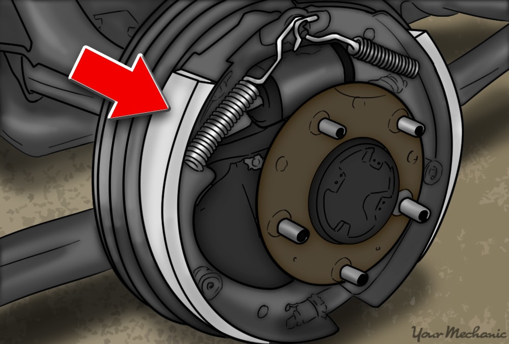 arrow pointingt brake shoes