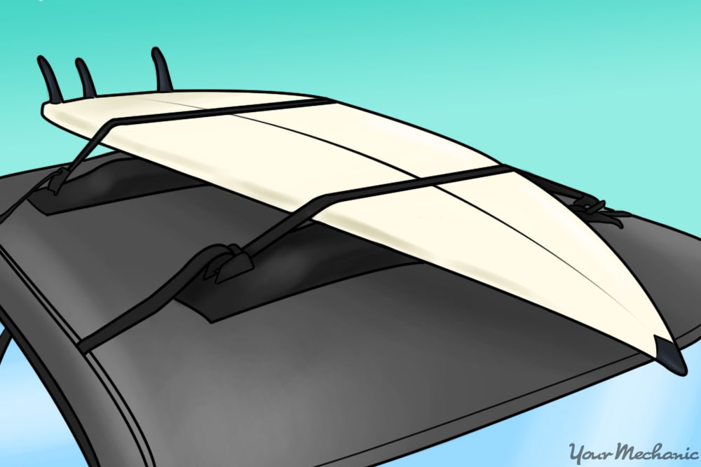 Strap surfboard to car roof outlet