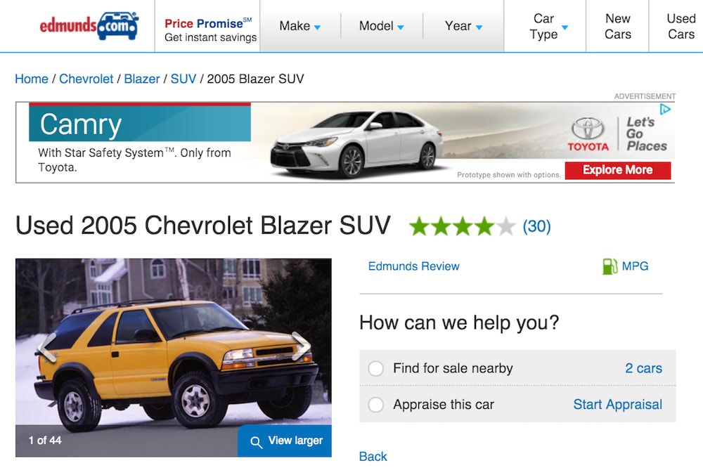 screenshot of edmunds site for 05 chevy blazer