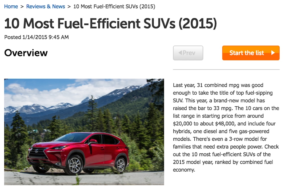 fuel efficient SUV article