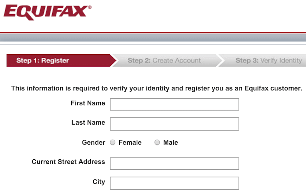 Equifax网站注册信息