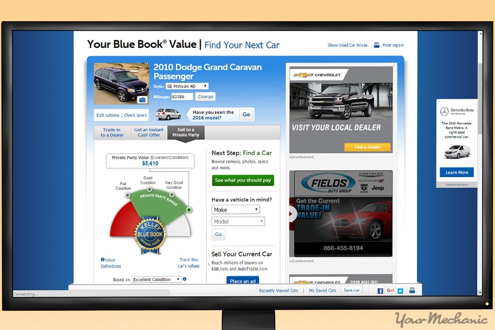 kelley blue book vehicle value on screen