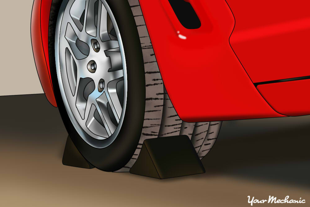 wheel chocks applied to car