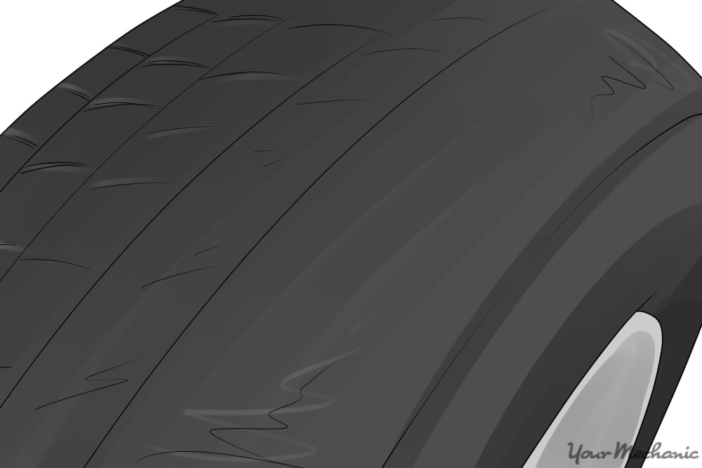 top view of tire with uneven wear