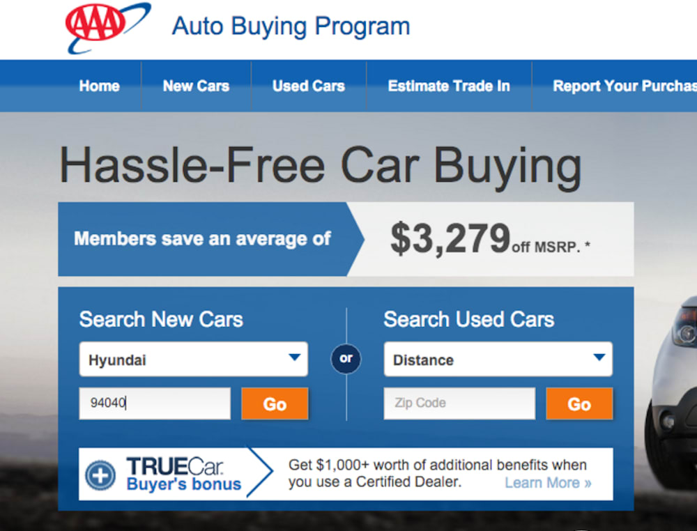 AAA website with hyundai in field