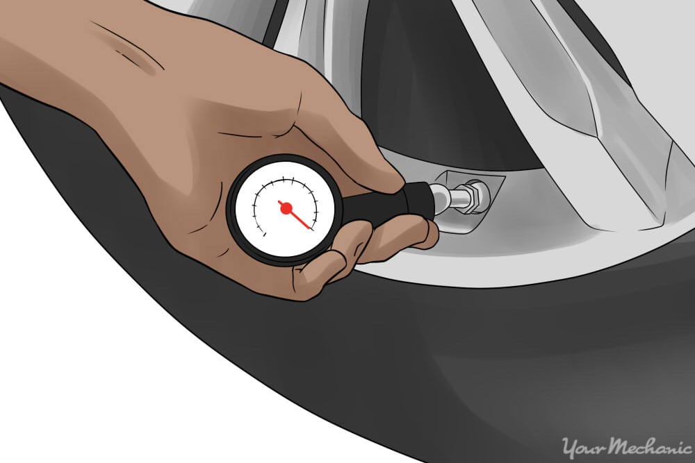 person using a pressure gage on the tire