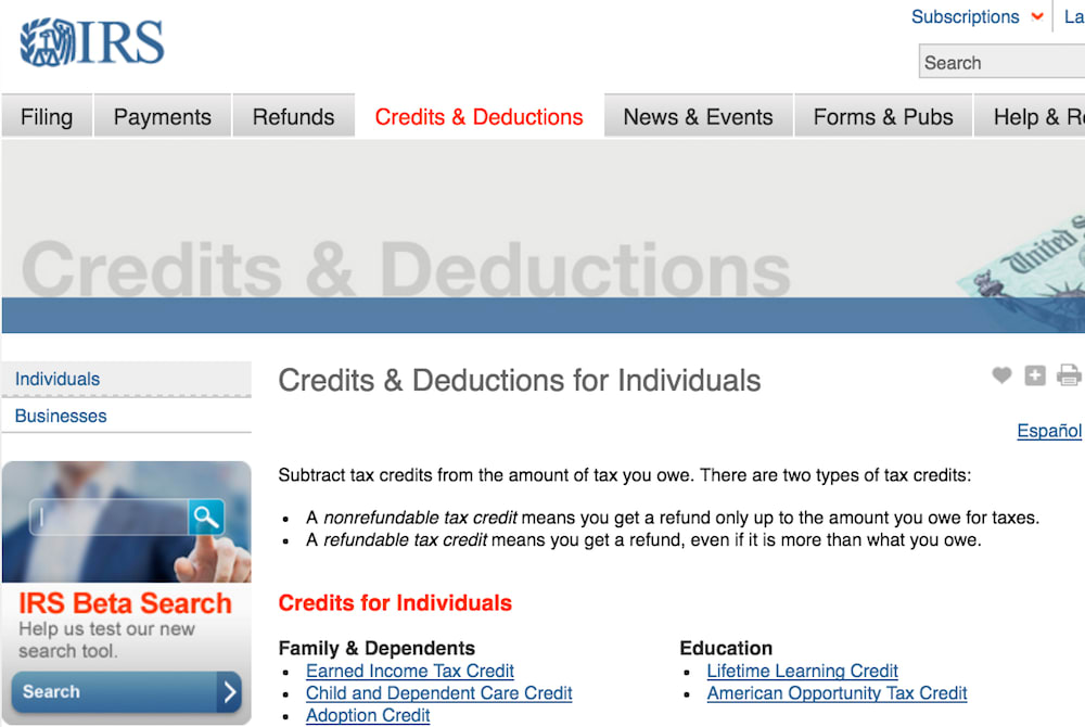 IRS deductions page