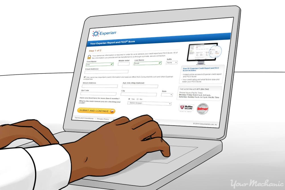 person filling out information for credit report