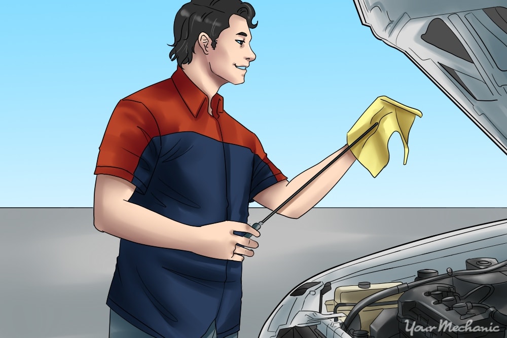 person checking fluid dipstick