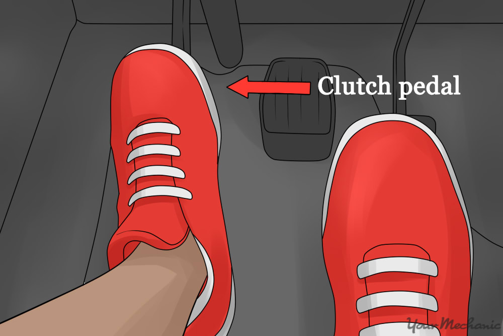 person stepping on clutch pedal