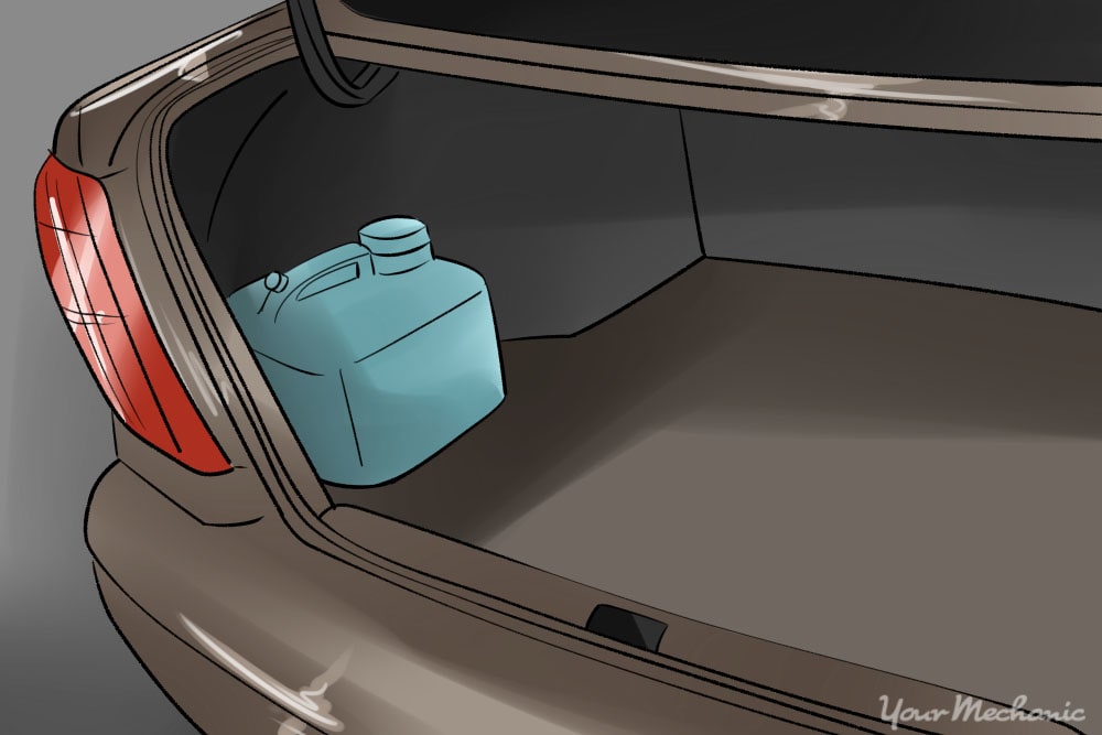 gallon of distilled water in trunk of car