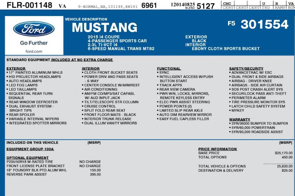 mustang spreadsheet