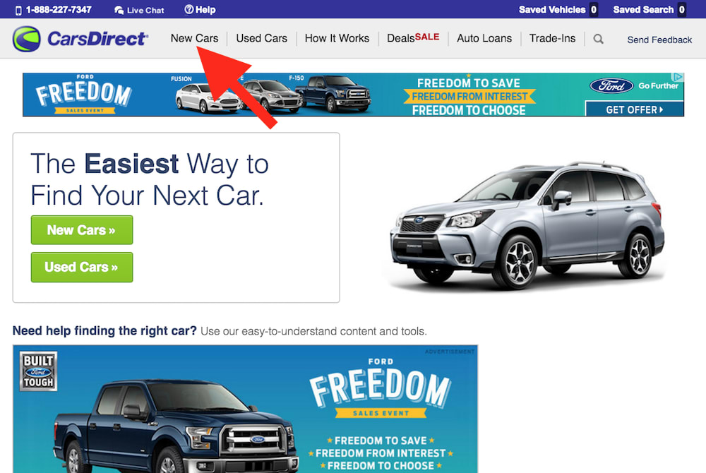 cars direct with new car pointed at