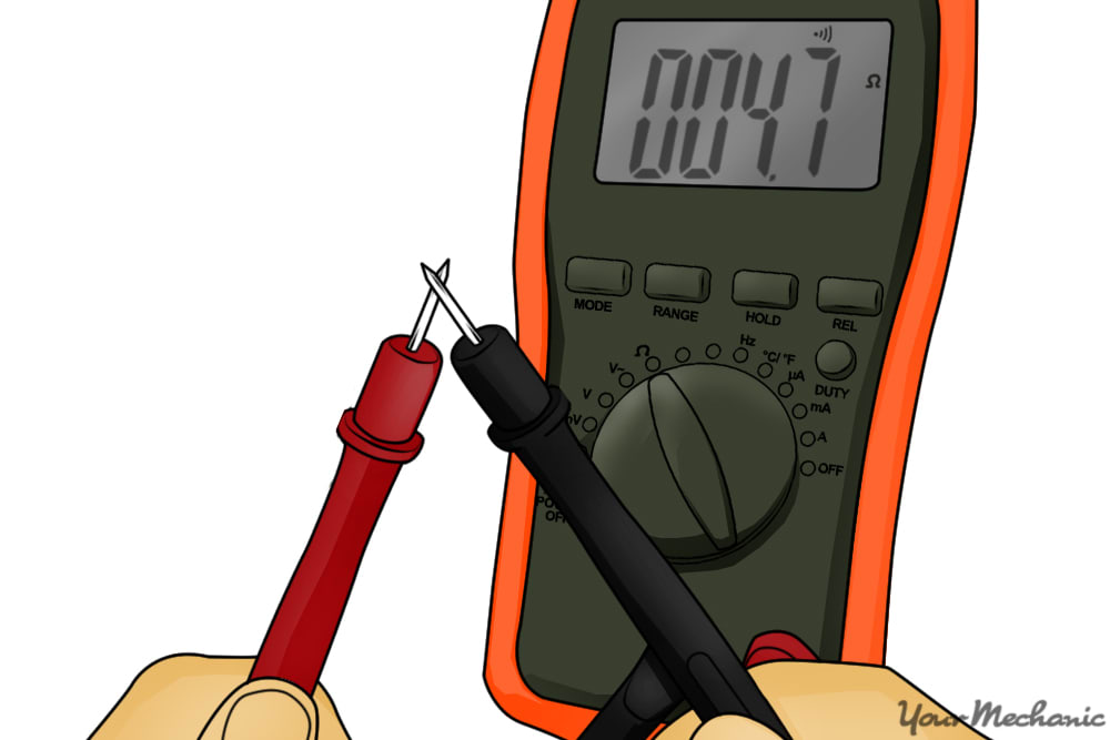 person using multimeter leads together reading 20 ohms