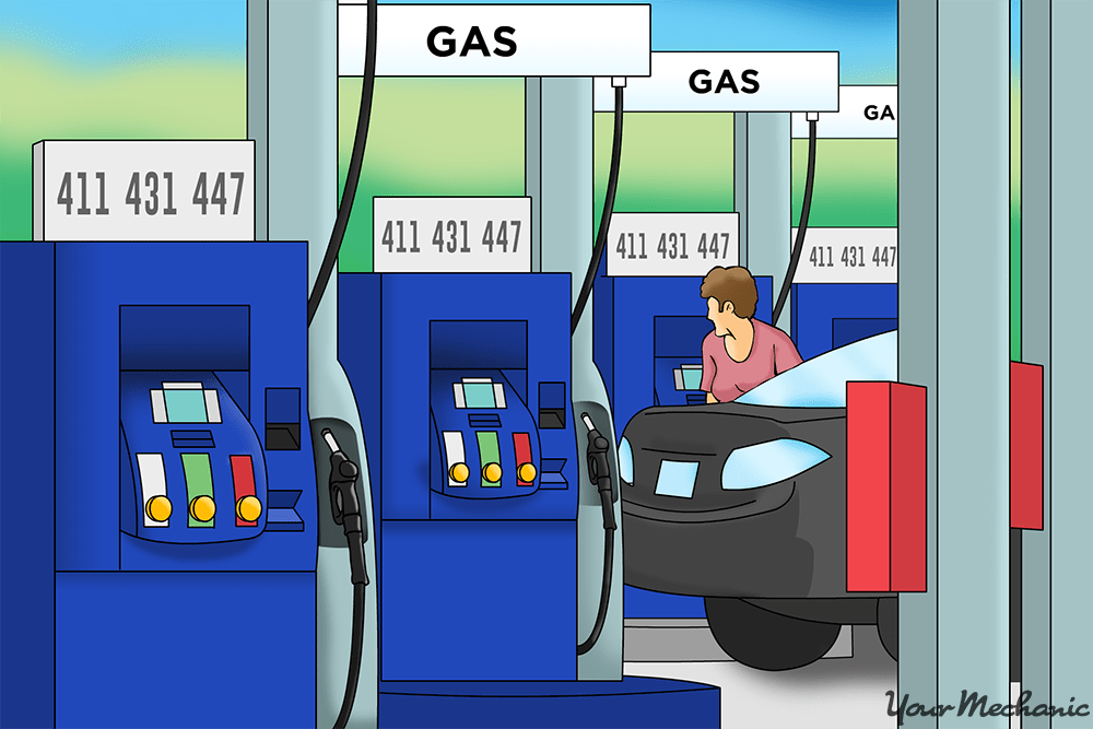 row of gas pumps
